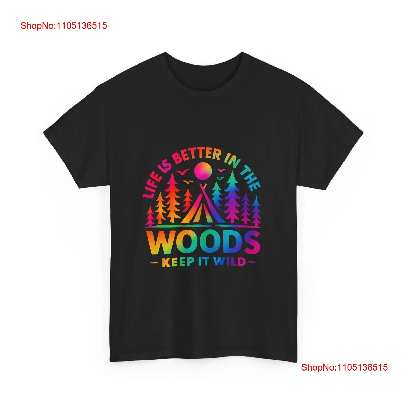 Фото Жизнь лучше в лесу Футболка для кемпинга Outdoor Rainbow Tie Dye винтажная стираная растянутая стильная универсальная мягкая футболка унисекс №1
