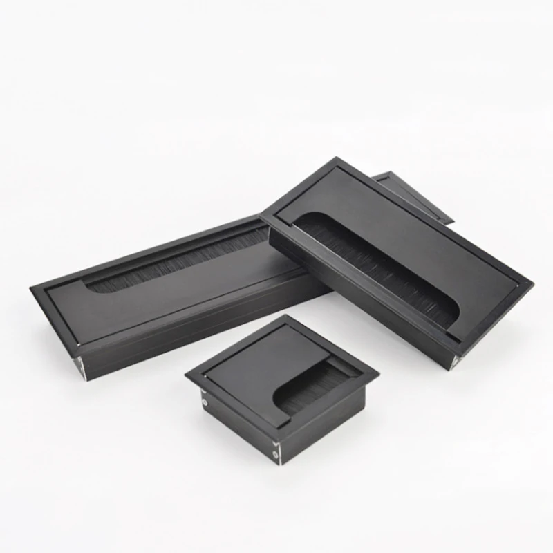 

Aluminum Alloy Wire Hole Cover Box USB Cable Holder With Black Brush Grommet Threading Box for Office Computer Desk Accessories