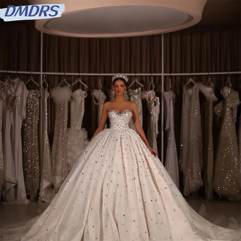 Женское свадебное платье до пола элегантное бальное с бисером без рукавов