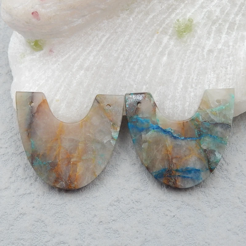 

Jewelry accessories, Birthday gift,Natura Chrysocolla Stone Fashion Double Hole Earring Beads 22x26x3mm6.5g
