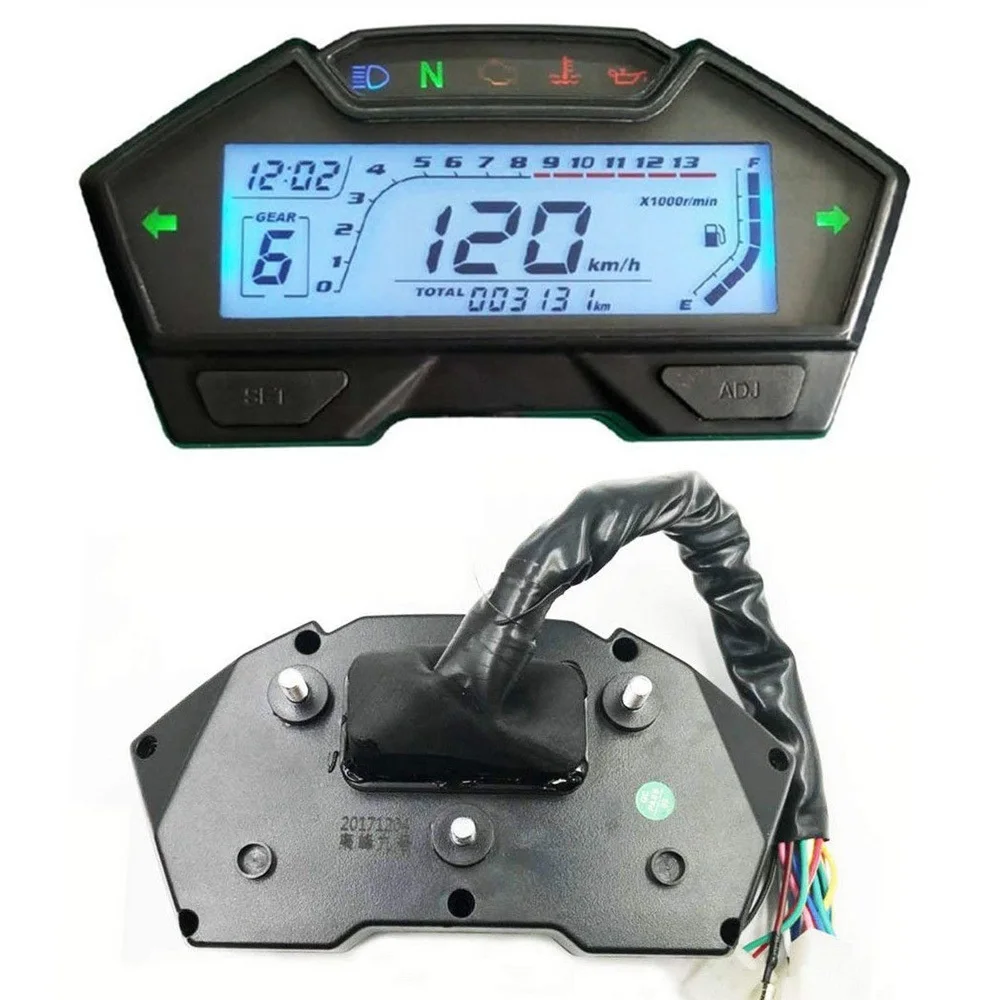 

Motorcycle Dashboard LCD Digital Speedometer Odometer Tachometer 12V 13000RPM Motorcycle Oil Meter Multifunction Gauge