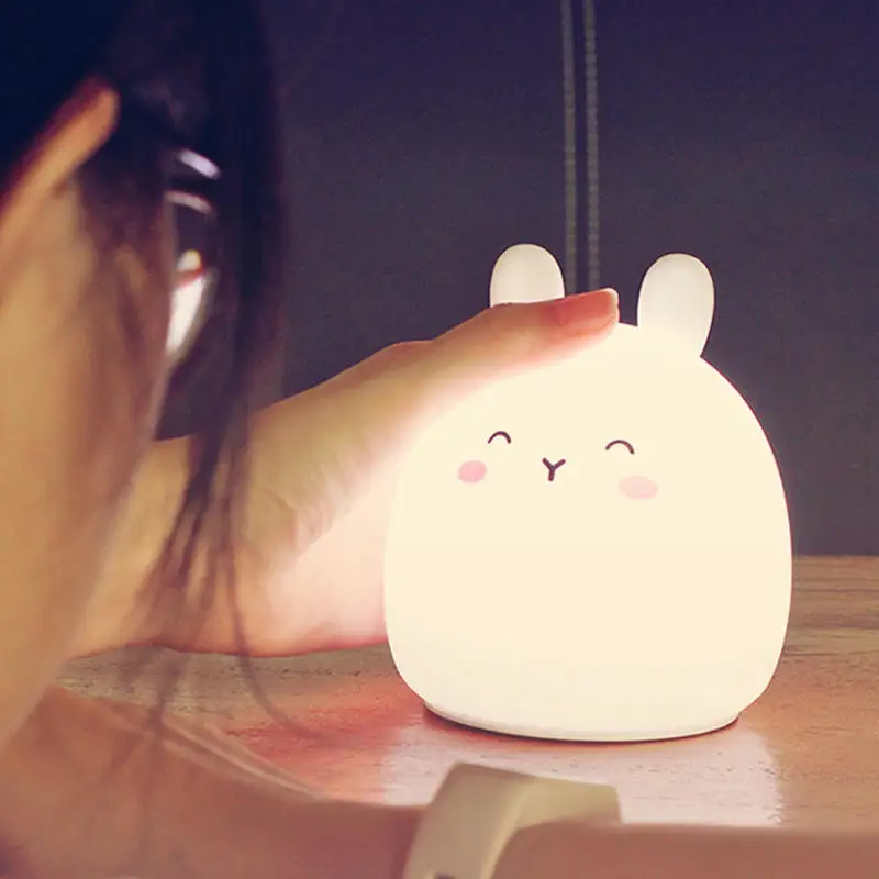 Christmas Gift Nightlight Usb Charging Night Light For Children Silicone Lamp Cartoon Stay Cute Rabbit Touch Sensor Dimmable