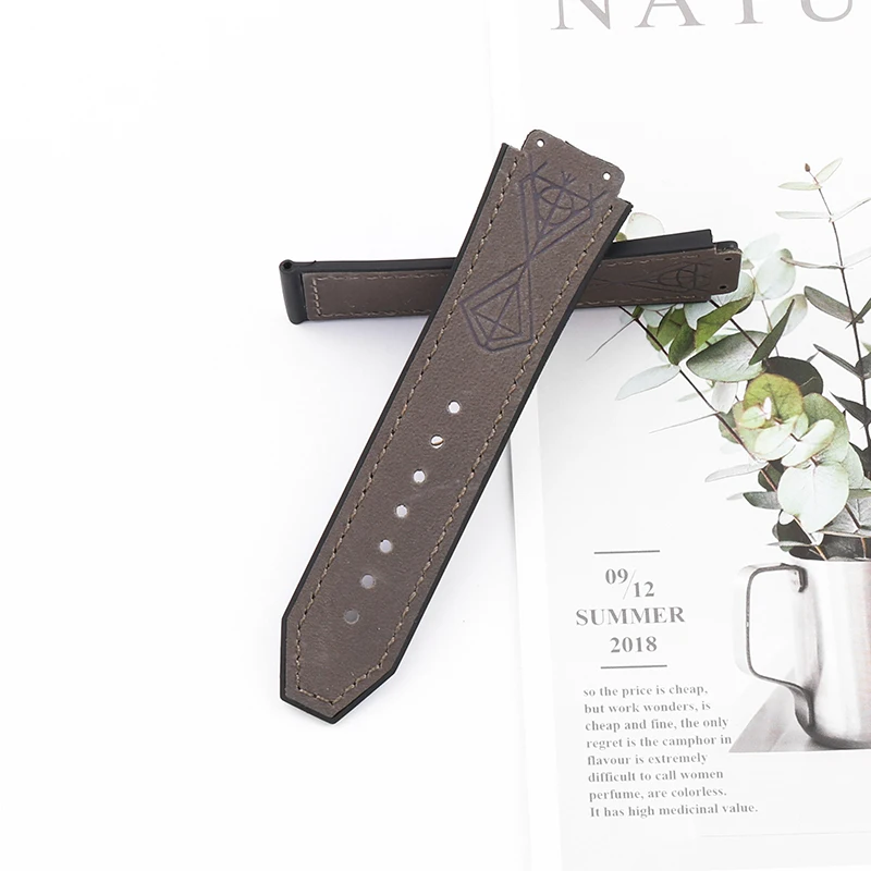 Watch Accessories Frosted leather strap for HUBLOT Hublot Abrasive leather surface silicone base 25x19mm Unisex watch band