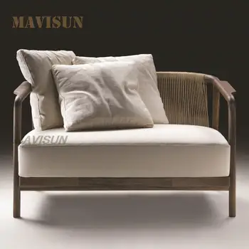 High-End Rattan Sofa For Model Room Solid Wood Villa Small Sofa Combination New Style Living Room Long Dining Table With Chair
