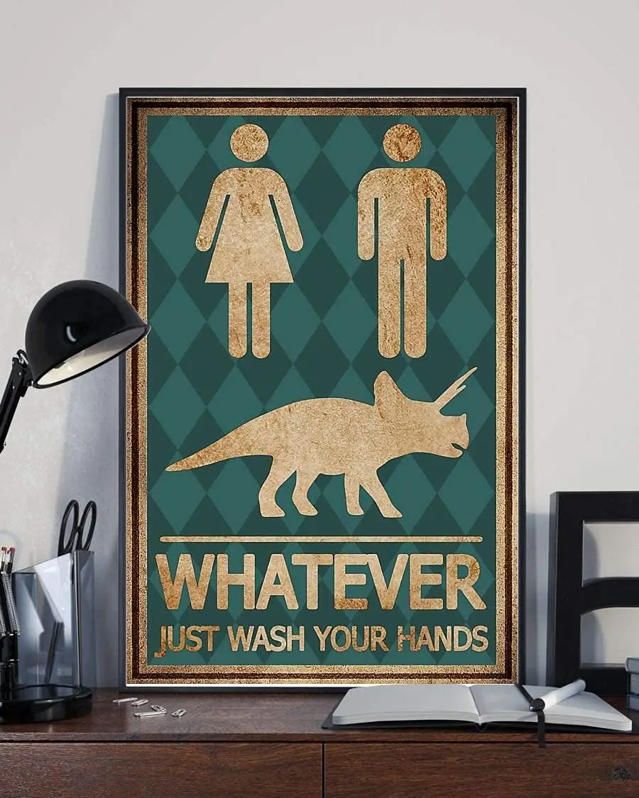 Плакат для спальни Whtever Just Wsh Your Hnds Dnosur Vntge Wll rt Gfts Brthdy Housewrmng Ретро Metl Tn Sgn