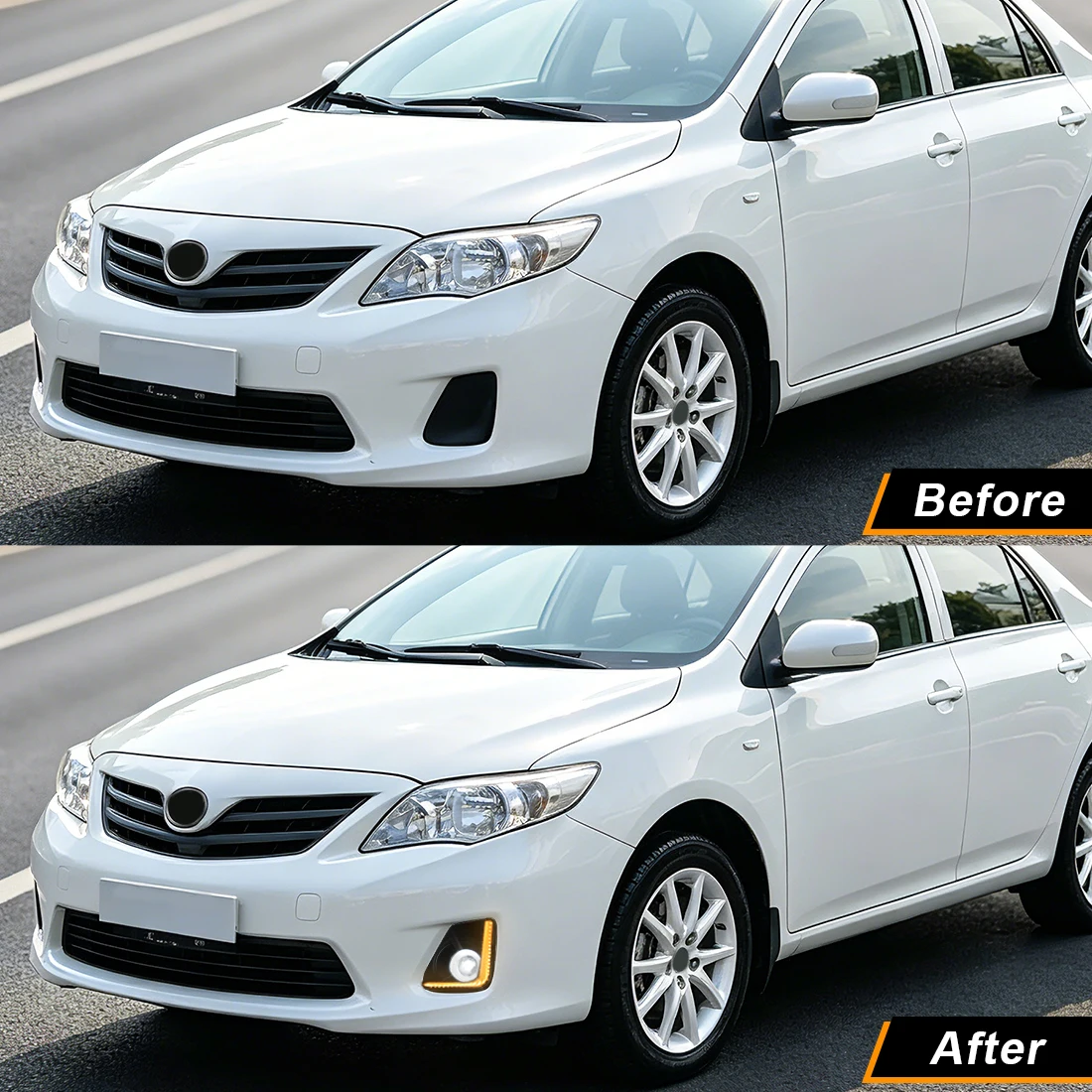 Для Toyota Corolla 2011 2012 2013: передние дневные ходовые огни, указатели поворота, светодиодные противотуманные фары, комплект противотуманных фар, 3 цвета DRL, 12В. (art.: 3920dcc3b25dd) - 3920dcc3b25dd