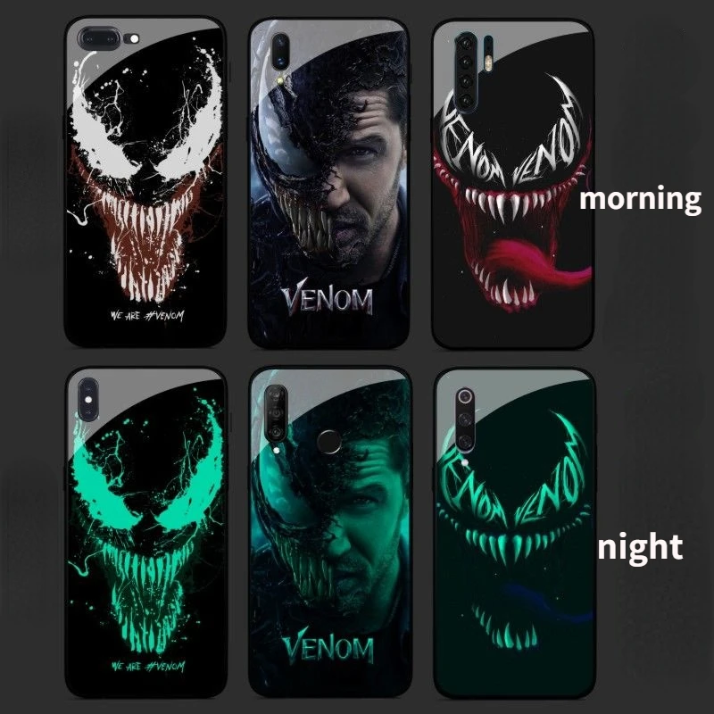 Светящийся стеклянный чехол Venom Marvel для iphone 11 12 13 pro max 7 5 6 8 plus se2020 x xr светящийся