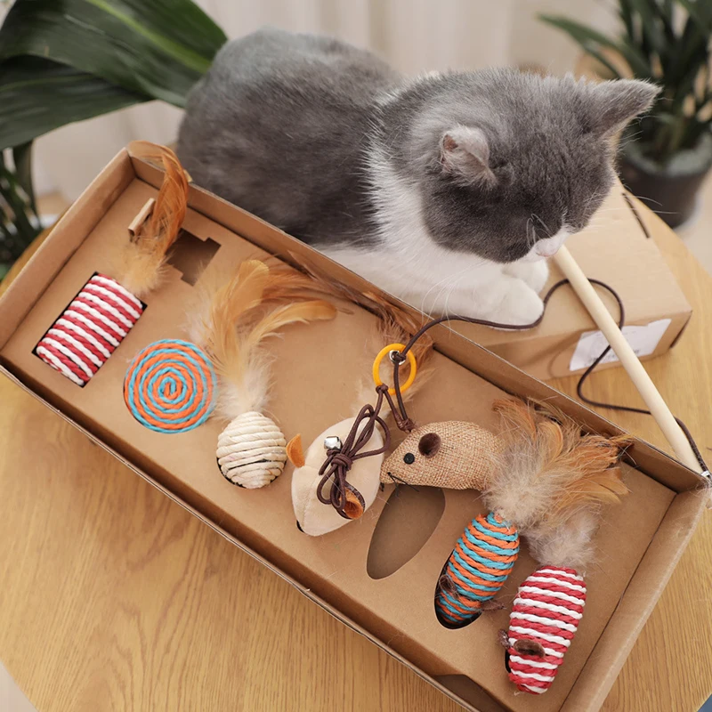 

New Teasing Cat Stick Feather Bell Simulation Mouse Fighting Cat Stick Combination Cat Teeth Grinding Teasing Cat Toy Set SSJ777