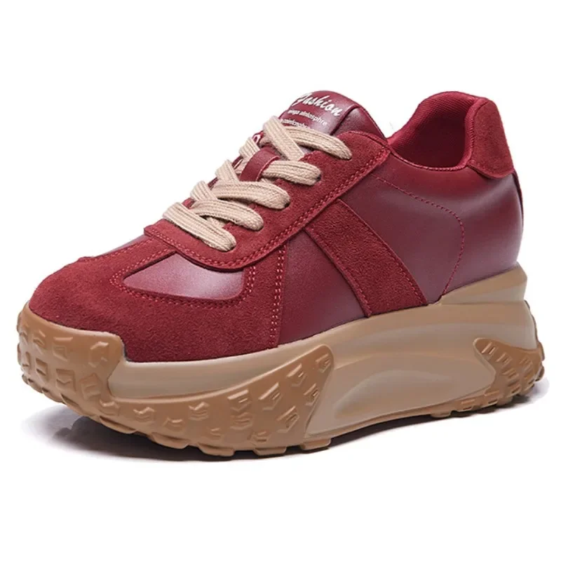 Женские массивные кроссовки из натуральной кожи 7 см лоферы разного цвета на