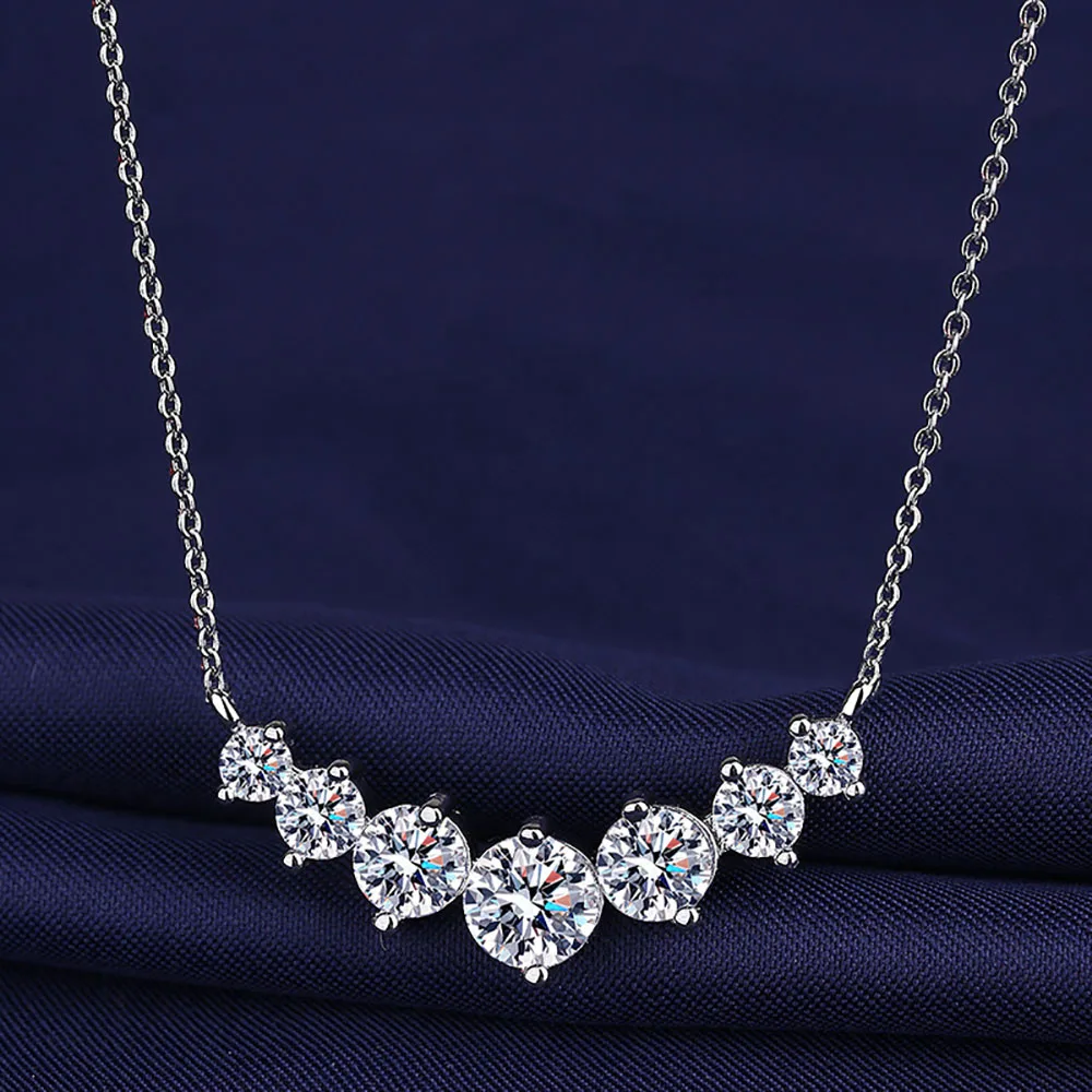 

Serenity Day 925 Silver Plated Pt950 Fine Jewelry D Color VVS Pendant Simple Smile Seven Princess 1.7CT full Moissanite Necklace