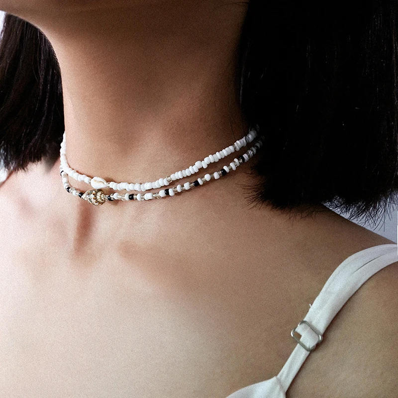 

2021 Pearl Necklace Fashion Jewelry Women Boho Short Choker Necklaces Beach Necklace for White Girls Shell