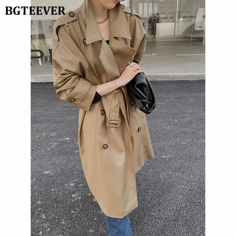 Женский Длинный Тренч BGTEEVER винтажный двубортный с поясом ветровка оверсайз