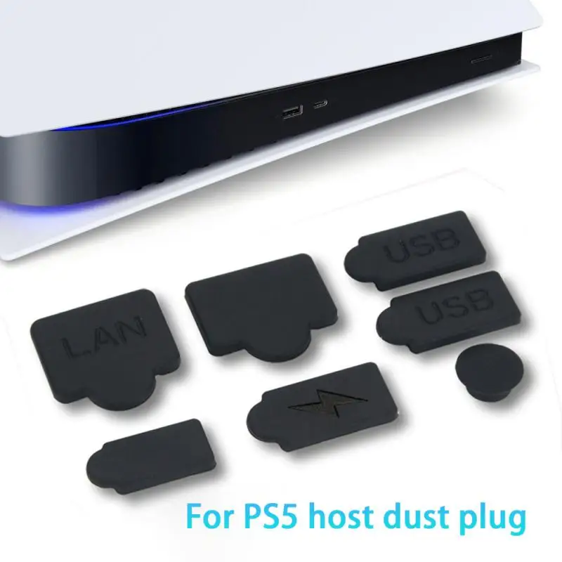 

7pcs Black Silicone Dust Plugs Set USB HDM Interface Anti-dust Cover Dustproof Plug For PS5 Game Console Accessories Parts