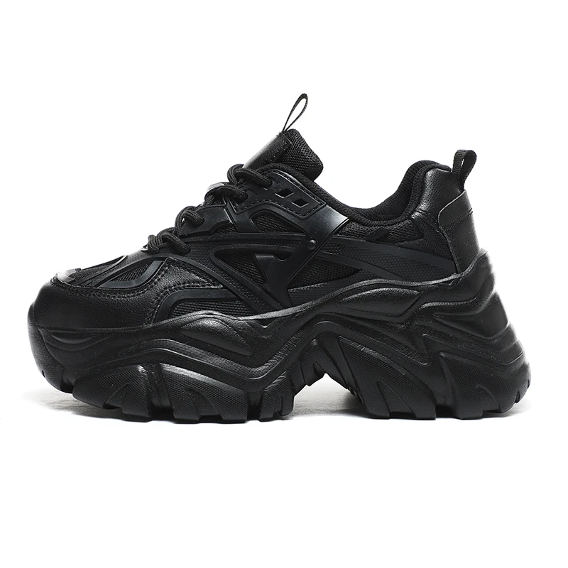 2023 Women's Black Chunky Sneakers Breathable Platform Sports Shoes Woman Lace Up Thick Sole Casual Shoes Zapatillas Mujer Beige