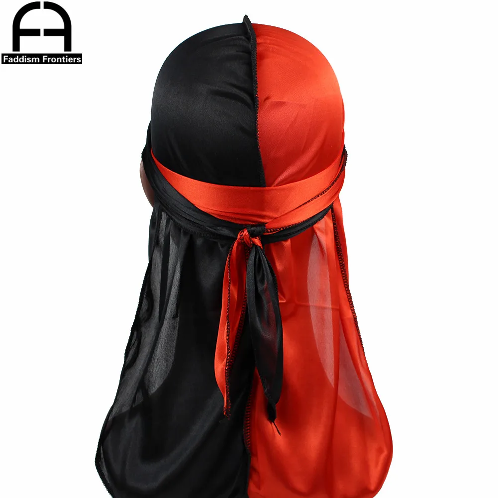 

Unisex Men Two Tones Silk Durag Outside Stitching Silky Durags Bandana Headwear Turban Hat Waves Cap Long Straps Du Rag