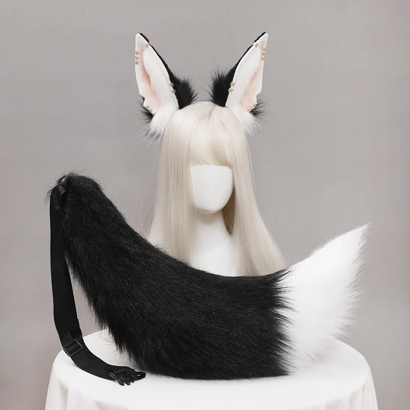 

Lolita Faux Fur Animal Headbands Furry Animal Wolf Ears Headwear Tail Set Kawaii Hair Hoop for Halloween Cosplay Party Supplies