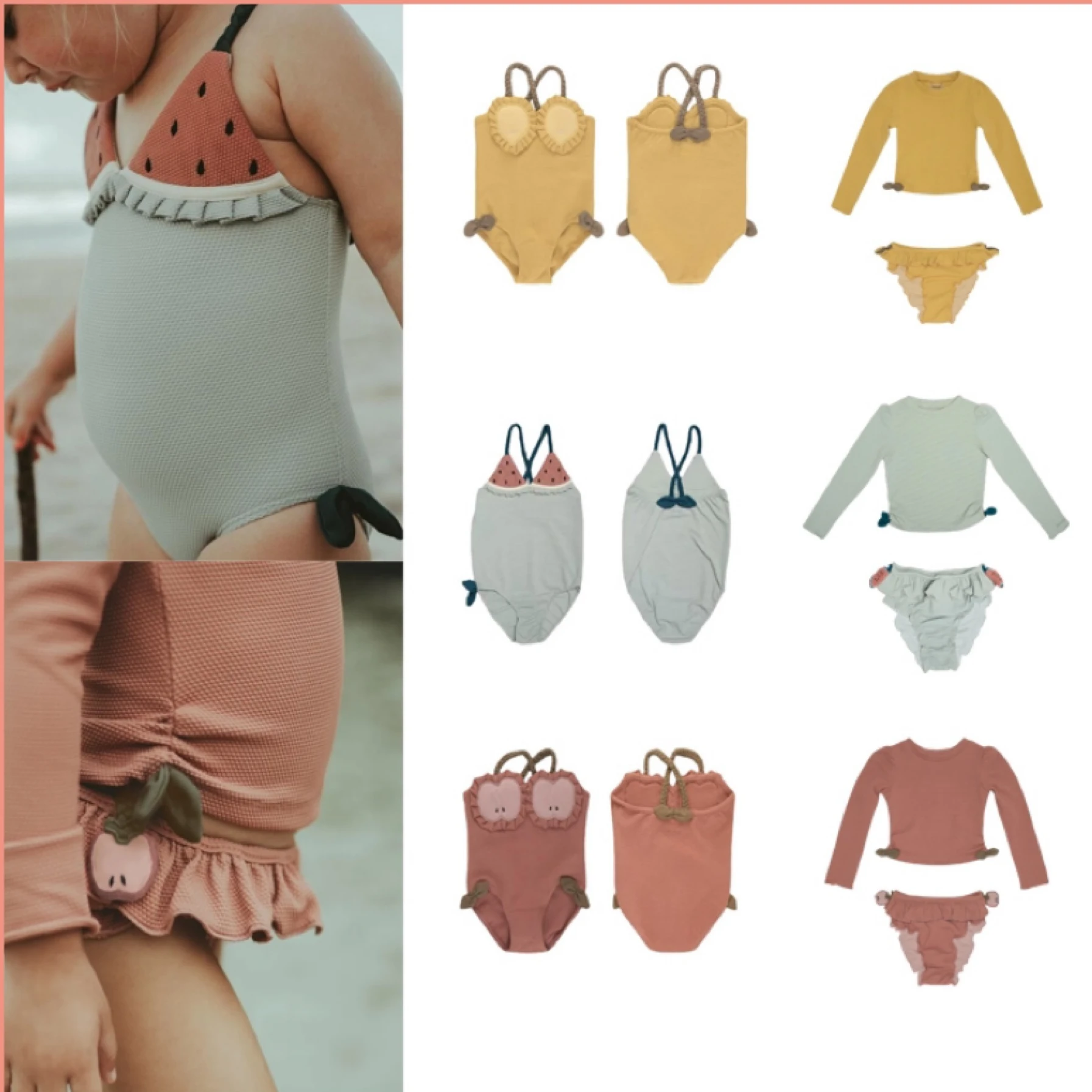 

In 2023, the new do cute fruit suspender swimsuit for children long-sleeved sunscreen beach swimsuit girl [spot]