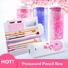 Новый милый чехол для карандашей, кавайный полупрозрачный пенал с зыбучим песком, солнечным калькулятором, школьные принадлежности, школьные принадлежности с паролем