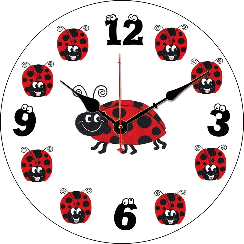 

Red Ladybug Kitchen Round Wall Clock Large Dinning Restaurant Cafe Decorative Wall Clock Silent Non-Ticking Nice For Gift