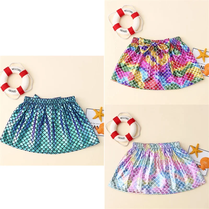 

Fish Scale Skirt Large Bow A-line Skirt Fish Scale Skirt Rainbow Skirt Tutu Skirt Preschool Children's Bow Knot Colored Short Sk