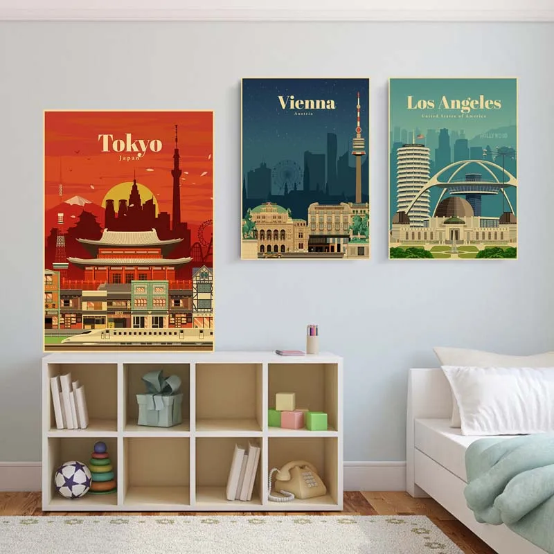 Постеры и принты для путешествий с известным мировым городом ретро крафт-бумага