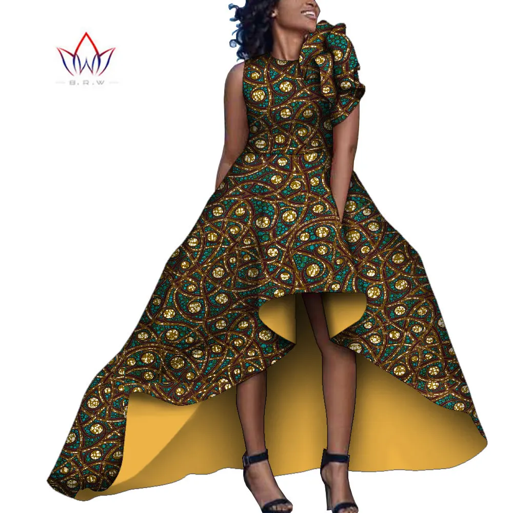 Fashion Sleeveless Long Dress Danshiki Africa Print Dress for Women High Waist O-neck Ruffles Women Summer Dress Vestido WY3020