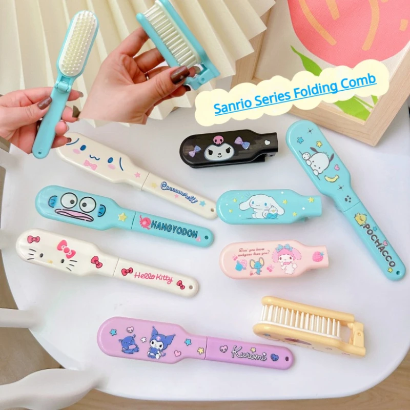

New Sanrio Hello Kitty Kuromi Cinnamoroll Folding Comb Kawaii Creative Convenient Travel Carry-on Soft-tooth Air Cushion Comb