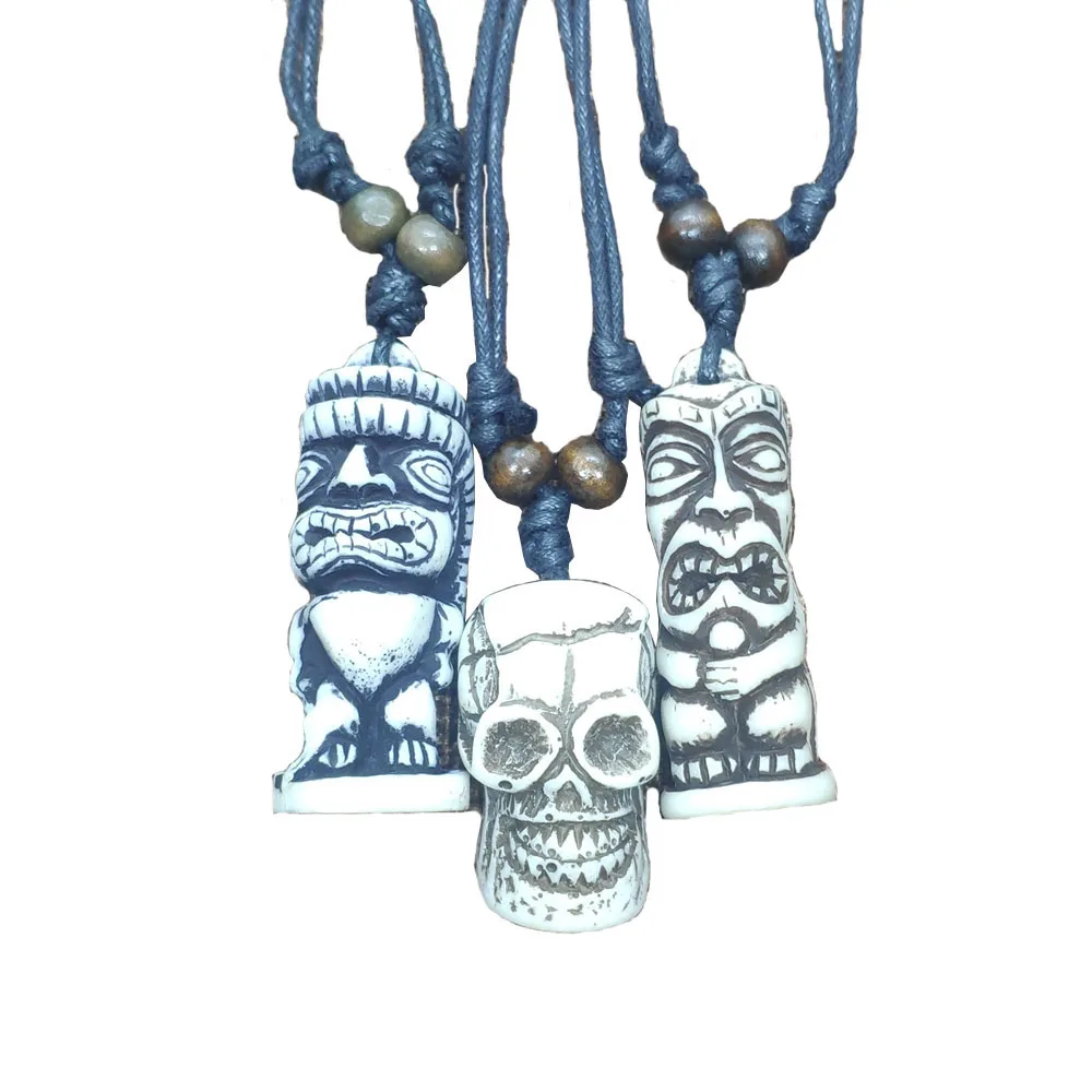 

Antique Silver Resin Skull Tiki Gods Statue Pendant Adjustable Rope Bull Eagle Tortoise Necklace Birthday Sweater Jewelry