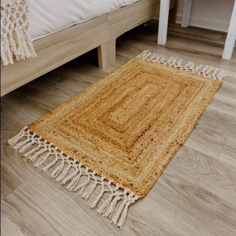 

Jute Rug Runner Woven Edge Handcrafted Modern Living Area Rugs Upholstery Carpet Floor Mat In The Room