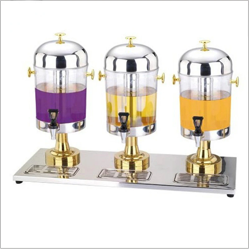 

Buffet catering utensils acrylic beverage dispenser gold color buffet juice dispenser commercial 3 compartment drink dispenser