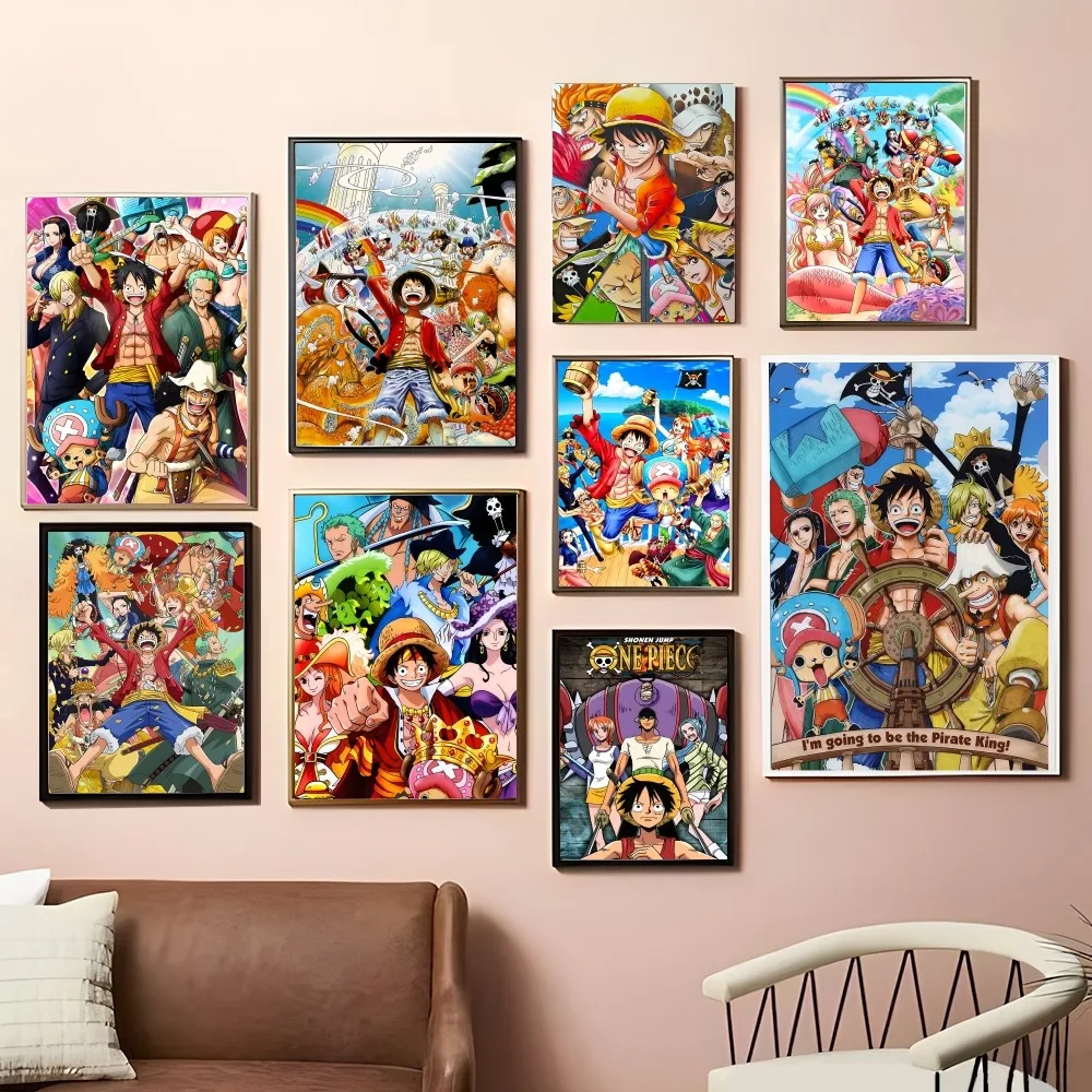 

Anime O-ONE L-Luffy P-PIECE Poster Self-adhesive Art Poster Retro Kraft Paper Sticker DIY Room Bar Cafe Vintage Decorative