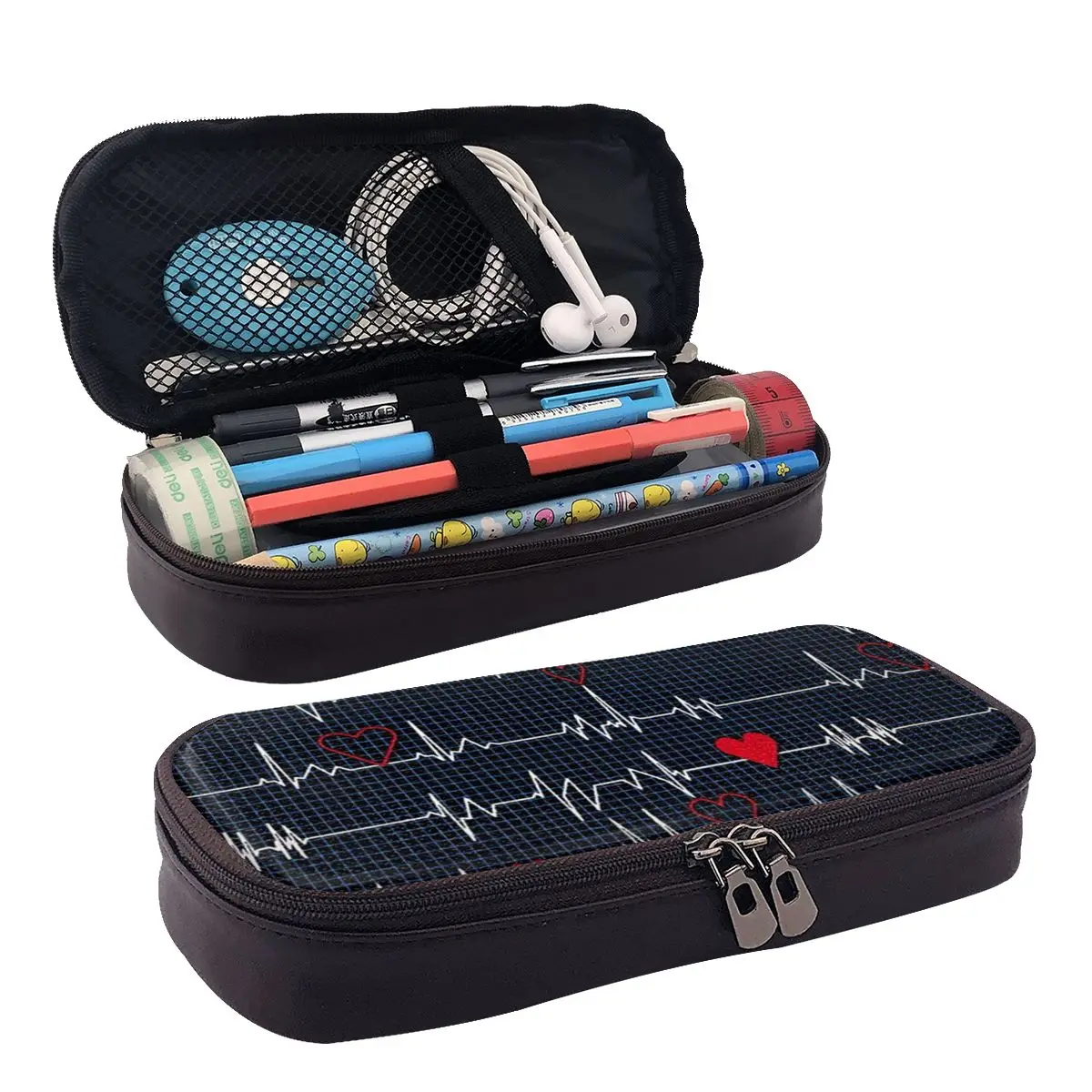 

Heart Beaten Leather Pencil Case Zipper Pencil Box Stationery Pen Pouch for Boys Girls School Students Work Office