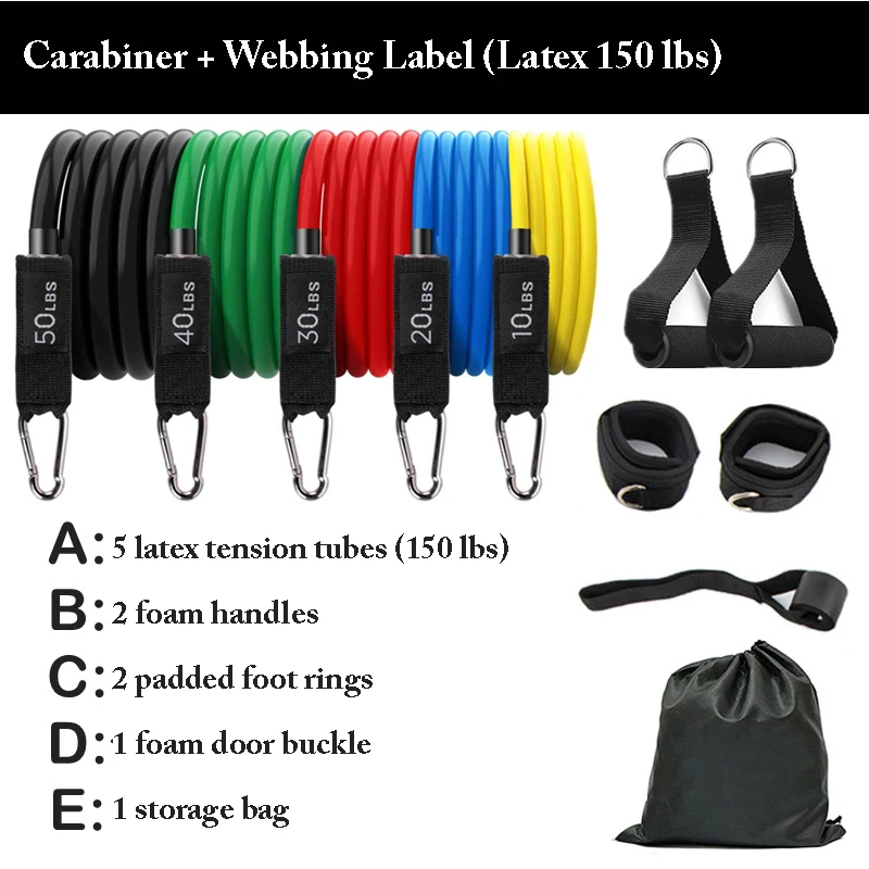 

100/150 Lbs Resistance Bands Set Sports Elastic Bands Rubber Bands Tpe Yoga Tensioner 11-Piece Tension Belt Stretch Training