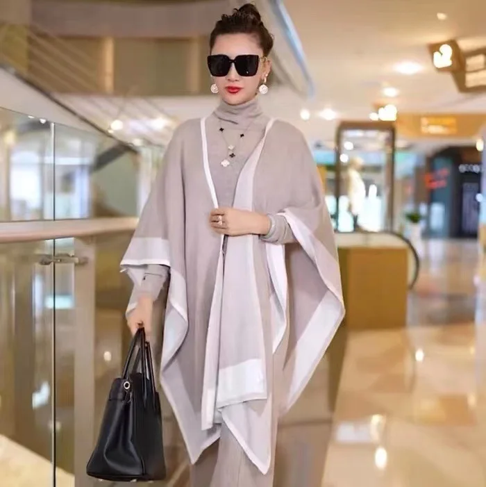 Осенне-зимняя контрастная накидка асимметричного цвета Модный яркий шерстяной