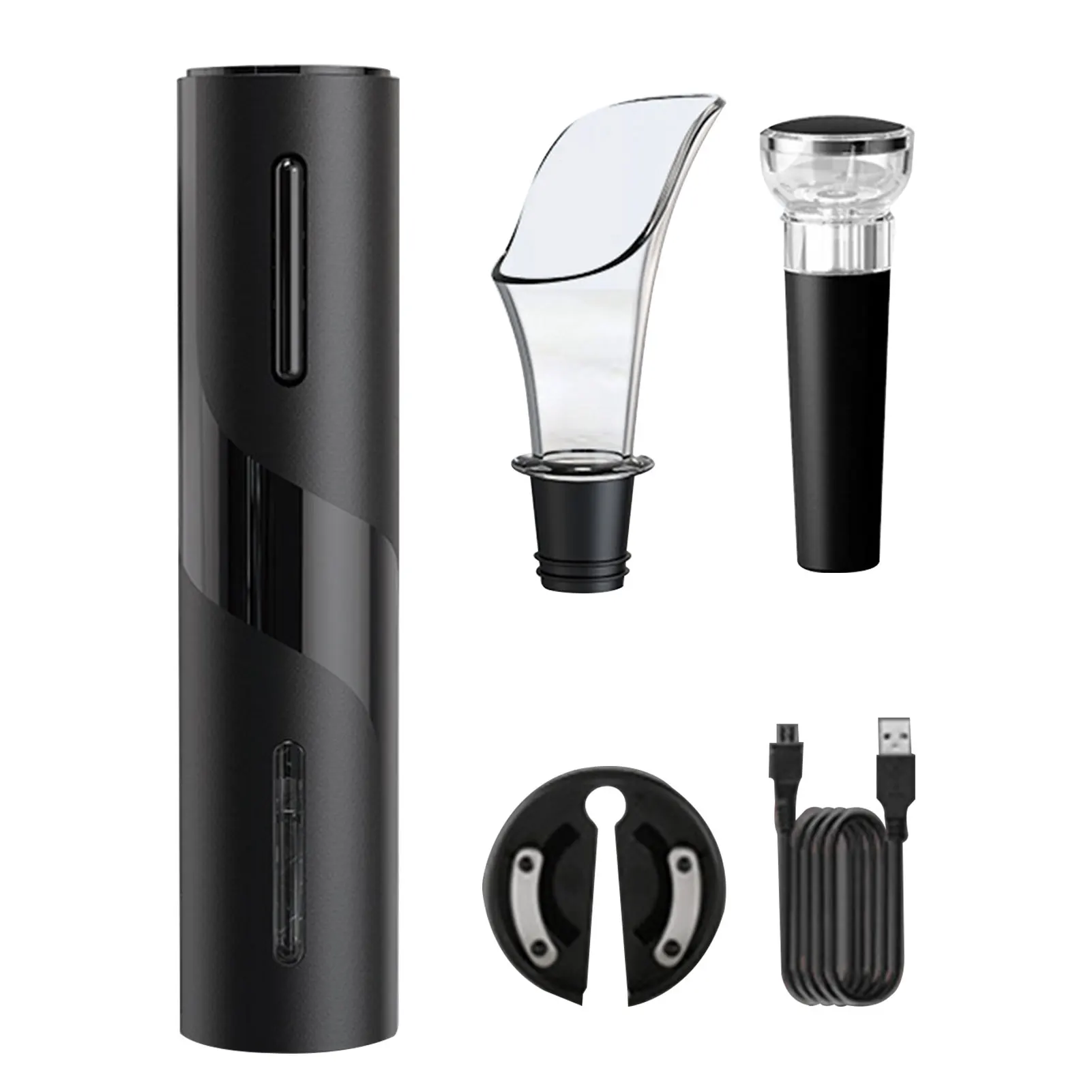 

4pcs Party Ergonomic Electric Bar Tool With Pourer Vacuum Stopper Wedding Wine Bottle Opener Set USB Rechargeable Home LED Light