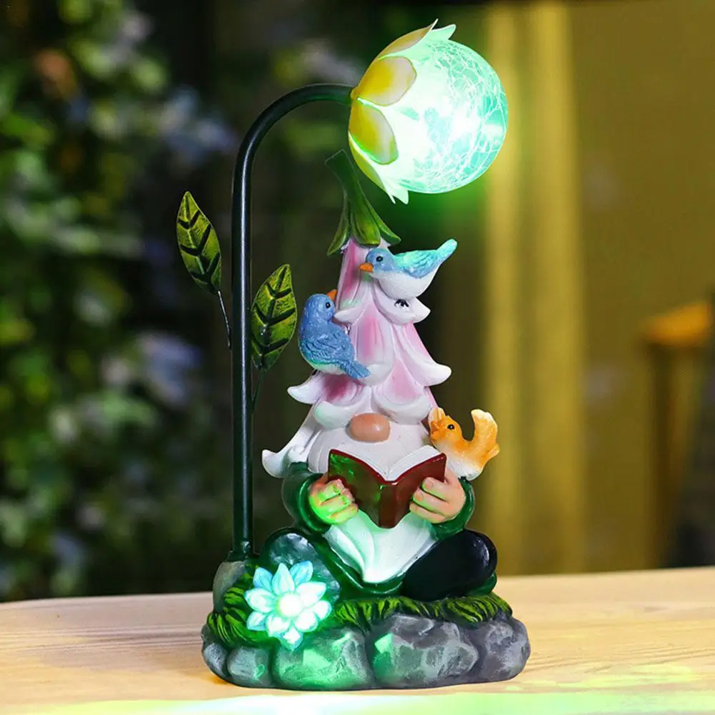 

Solar Gradient Lighting Elf Reading Garden Ornament Outdoor Fairy Villa Garden Garden Ornament Luminous Dwarf American P2H3