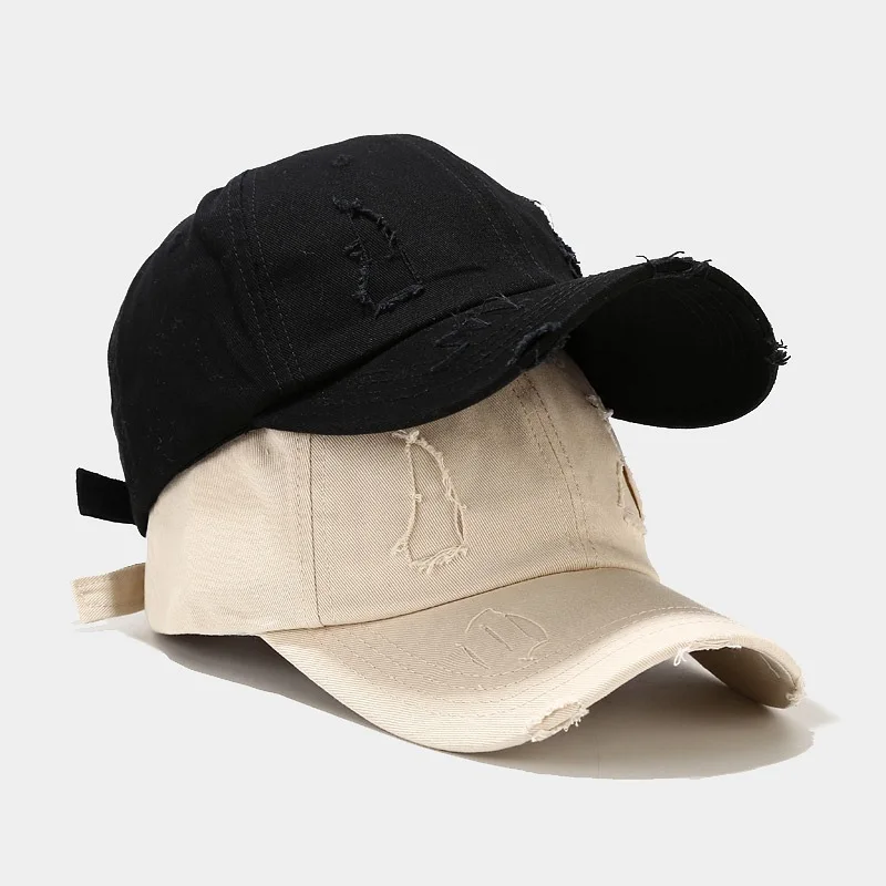 

2023 New Worn Out Washed Baseball Cap Men and Women Style Korean Casual Retro Cotton Sunshade Hat Worn Out Hole Ripped Cap