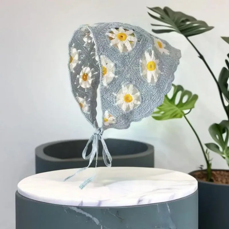 Вязаный треугольный шарф повязки на голову женский вязаный платок с клетчатым