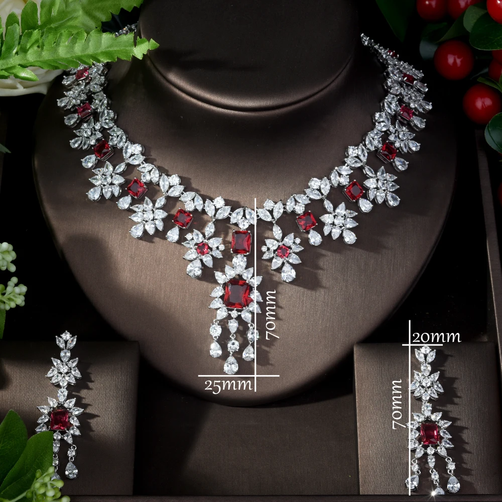 

Fashion Elegant Famous Design AAA Cubic Zirconia Red Jewelry Sets for Women Water Drop Shape Necklace bruids sieraden sets N-891