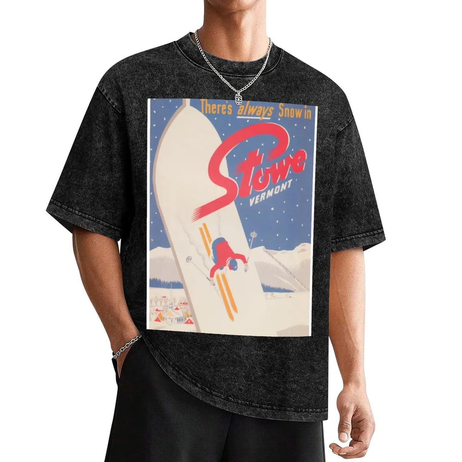 Винтажный постер для катания на лыжах Stowe Vermont. Футболка мальчиков с животным