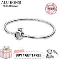 2021 hot sale luxury 100 925 sterling silver pan crown bracelet snake chain bangle fit original charms for women diy jewelry