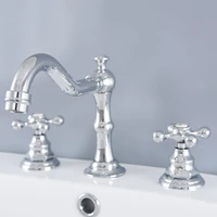 polished chrome brass deck mounted dual handles widespread bathroom 3 holes basin faucet mixer water taps mnf973