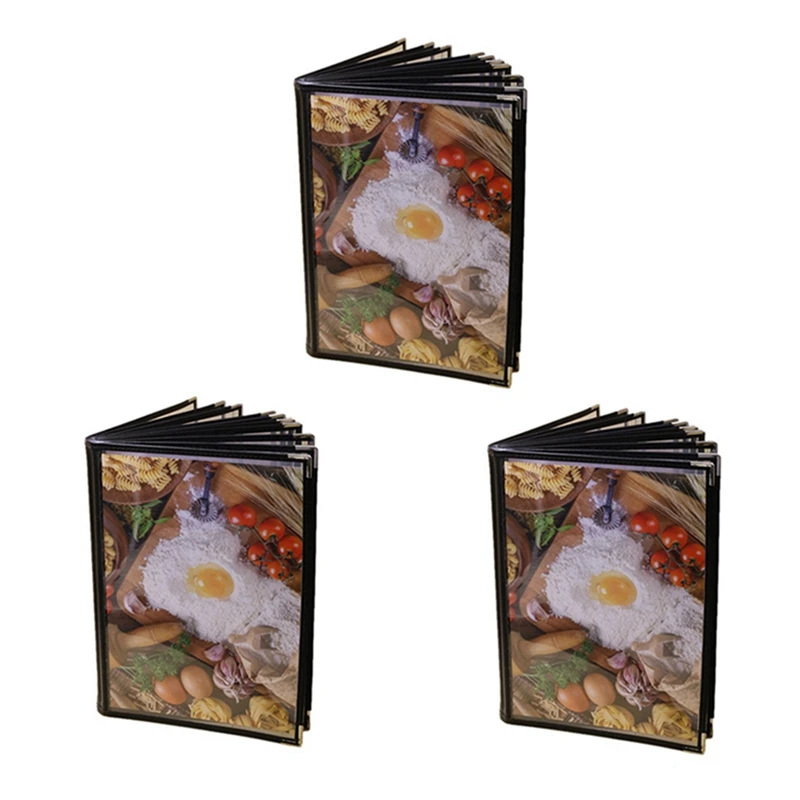 

3X Transparent Restaurant Menu Covers For A4 Size Book Style Cafe Bar 10 Pages 20 View