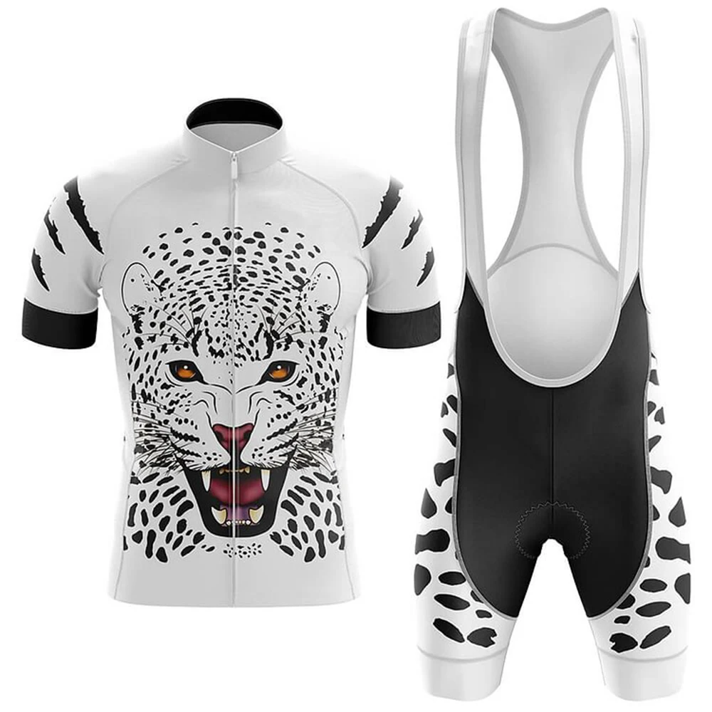 

Белый леопардовый велосипедный комплект с нагрудниками и шортами, велосипедная футболка, велосипедная рубашка с коротким рукавом, одежда для езды на велосипеде, горный костюм для горного велосипеда
