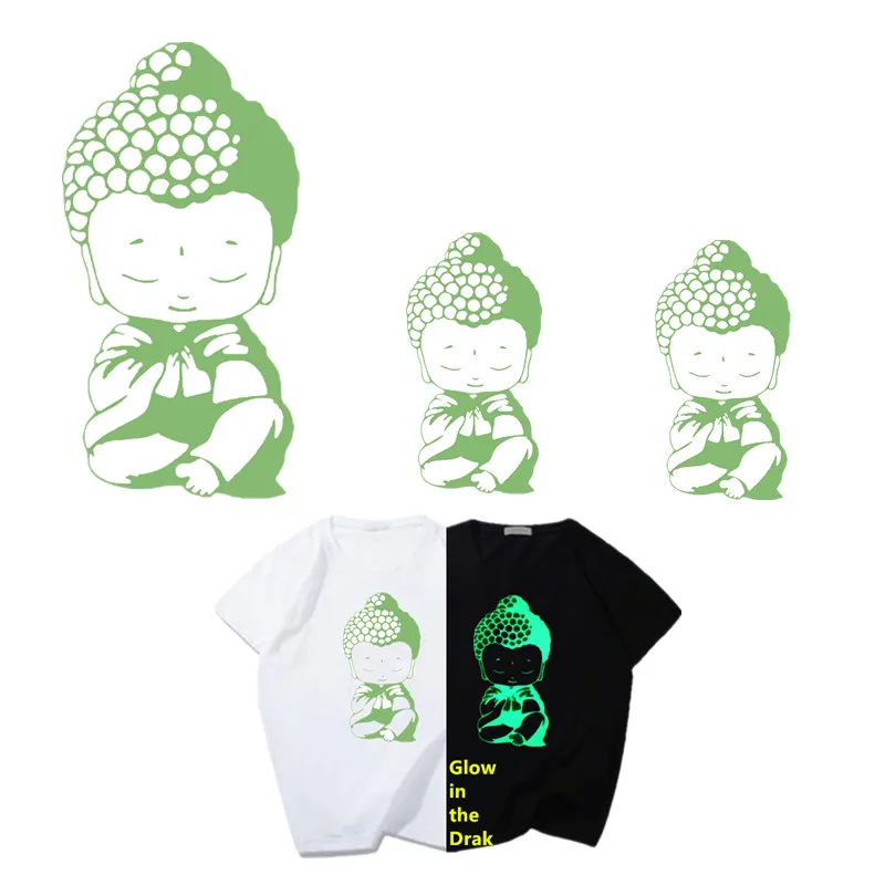 

Patch Display Buddha DIY Iron on transfer decal Clothing Luminous Sticker Night Hours Party Runner T shirt Coat Cap