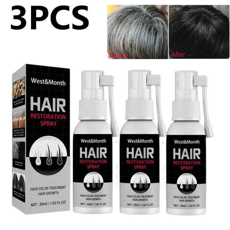 

Black Hair Growth Spray Restore Melanin Serum Prevent White Hair Anti-Hair Loss Treatment Repair Dry Damaged Essential Care 30ml