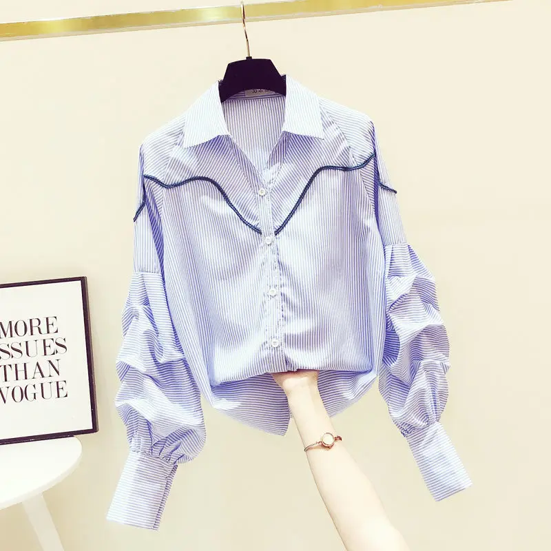 

Woman Fashion Striped Print Blouse Female New Style Turn-down Collar Shirt Ladies Elegant Streetwear Button Casual Shirt G227