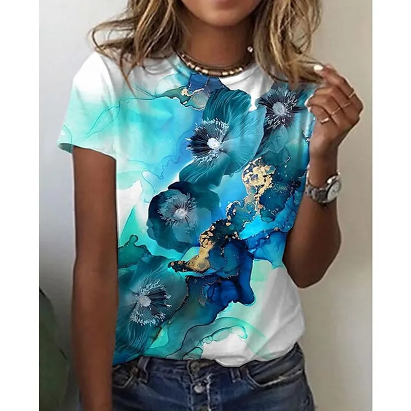 

New Summer Women's T-shirt Street Personality3D Flower Print Short Sleeve Summer Fashion Loose Soft O-Neck T-shirts For Women