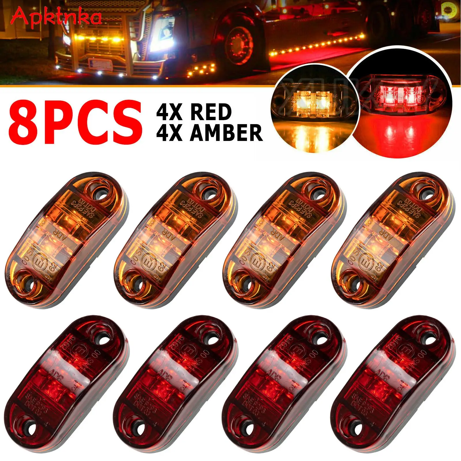 

8x12 в 24 в Овальный Красный Янтарный светодиодный габаритный маркер для габарисветильник огней для грузовиков прицепов габаритные огни для г...