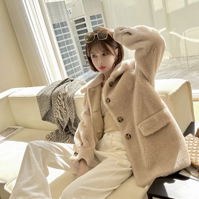 

New 2022 Winter Coat Korean Style Women Fashion Long Coat Wool Slim High Collar Fur Collar Clothing Warm Casual Padded Clothes